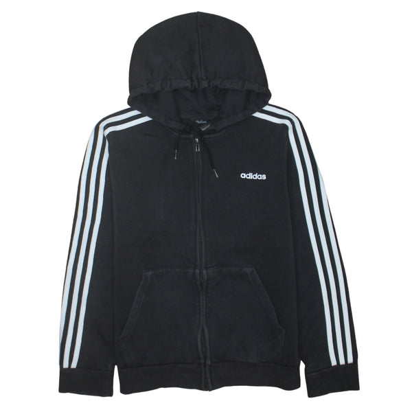 Adidas 90's Striped Sleeve Full Zip Up Hoodie Large Black