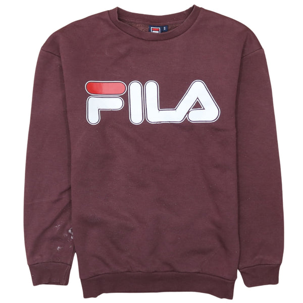 Fila 90's Vintage Burgundy Red Spellout Crew Neck Sweatshirt Small