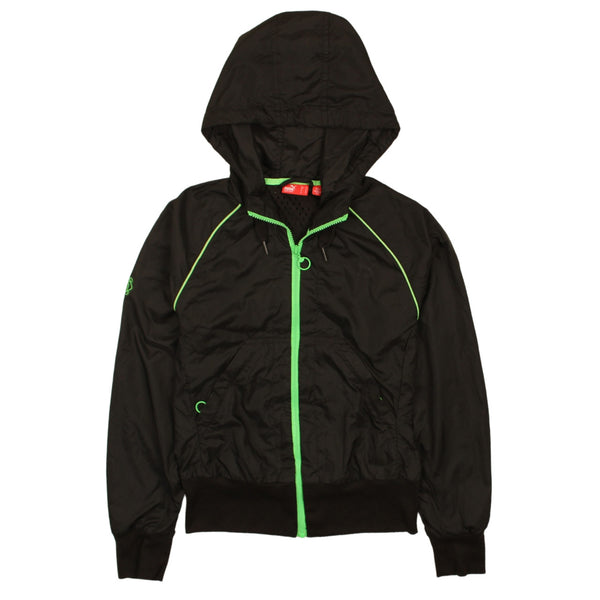 Puma 90's Black Hooded Full Zip Windbreaker Jacket Women's Small