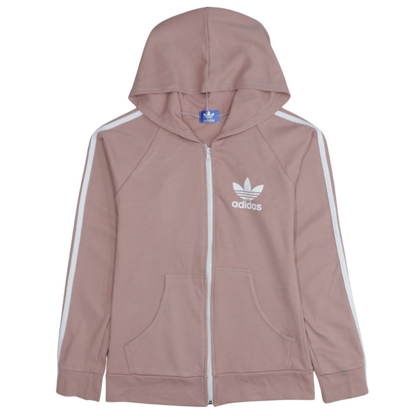 Adidas Vintage 90's Pink Striped Sleeve Full Zip Hoodie Small