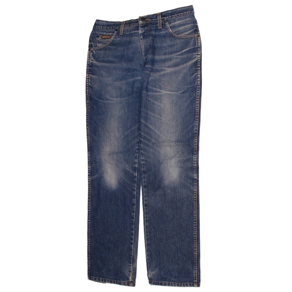 Vintage Wrangler 90s Men's Straight Leg Baggy Jeans Pants 34 Blue Denim
