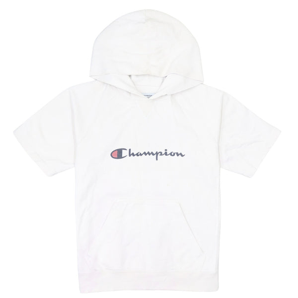 Champion 90's Spellout Hoodie White Short Sleeves Small Cotton
