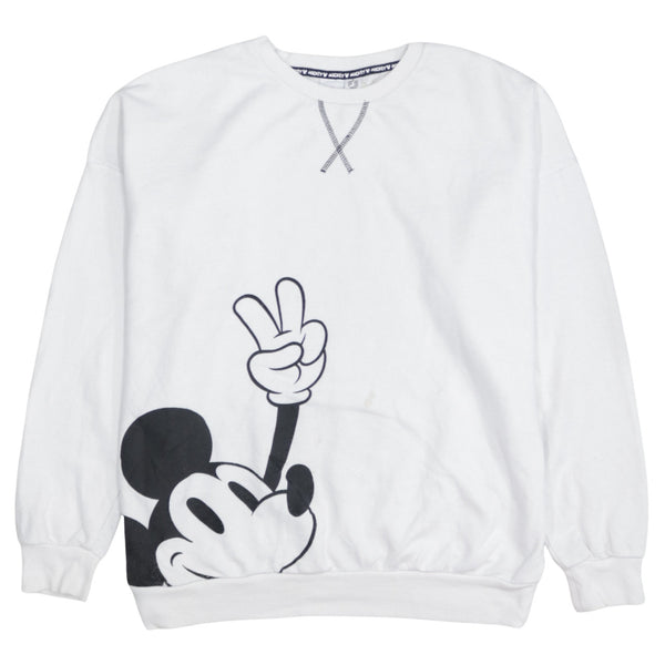 Disney 90's Mickey Mouse Crew Neck Sweatshirt Medium White