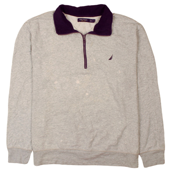 Nautica Vintage 90's Grey Quarter Zip Sweatshirt Men's XLarge