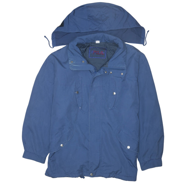 Fila 90's Vintage Navy Blue Hooded Windbreaker Men's Large