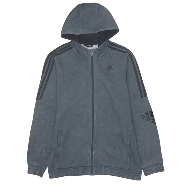 Adidas Vintage 90s Grey Striped Sleeve Full Zip Hoodie Medium