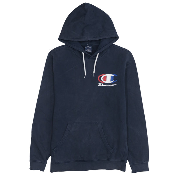 Champion 90's Drawstring Pockets Pullover Hoodie Medium Navy Blue