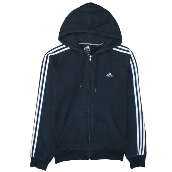 Adidas 90's Striped Sleeve Full Zip Up Hoodie Large Black