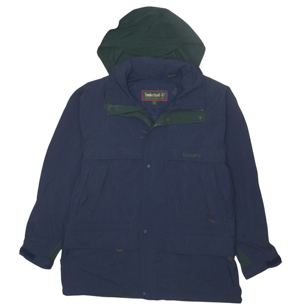 Vintage Timberland 90's Hooded Windbreaker Jacket Medium Navy Blue