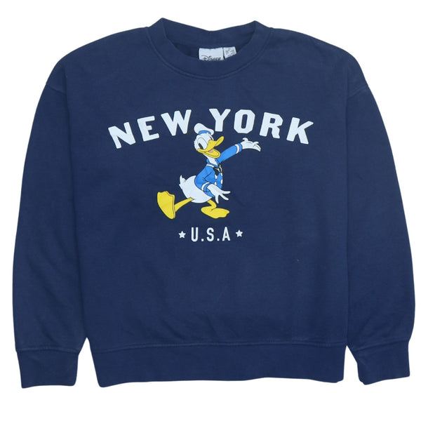 Disney 90's New York Vintage Crew Neck Sweatshirt XS Navy Blue Cotton
