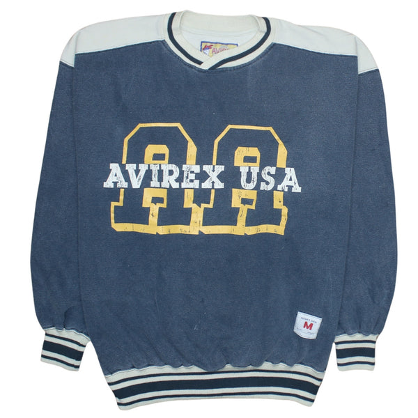 Avirex 90's Spellout Crew Neck Sweatshirt Medium Navy Blue