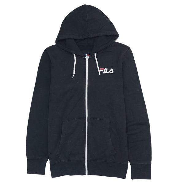 Fila 90's Vintage Black Hoodie Medium with Drawstring and Pockets