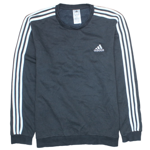 Adidas Vintage 90's Striped Sleeve Crew Neck Sweatshirt Men's Large Black