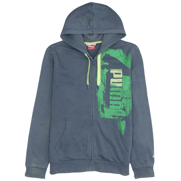 Vintage 90s Puma Spellout Zip-Up Men's Grey Hoodie Medium