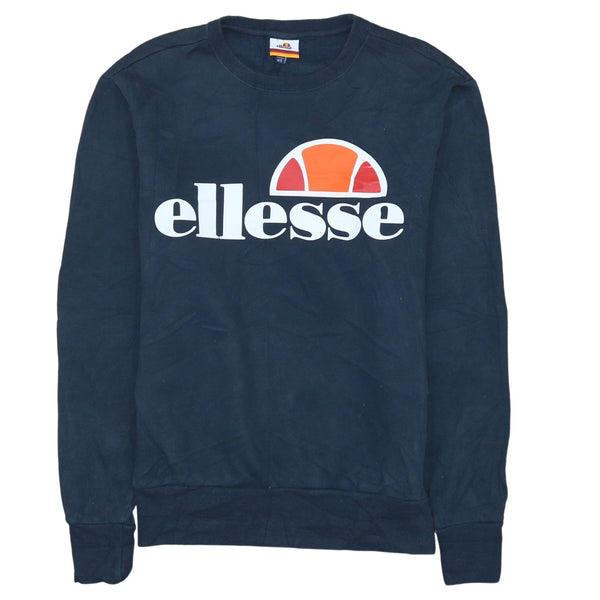 Ellesse 90's Vintage Navy Blue Spellout Crew Neck Sweatshirt Small