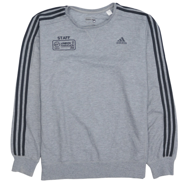 Adidas 90's Striped Sleeve Crew Neck Sweatshirt Large Grey
