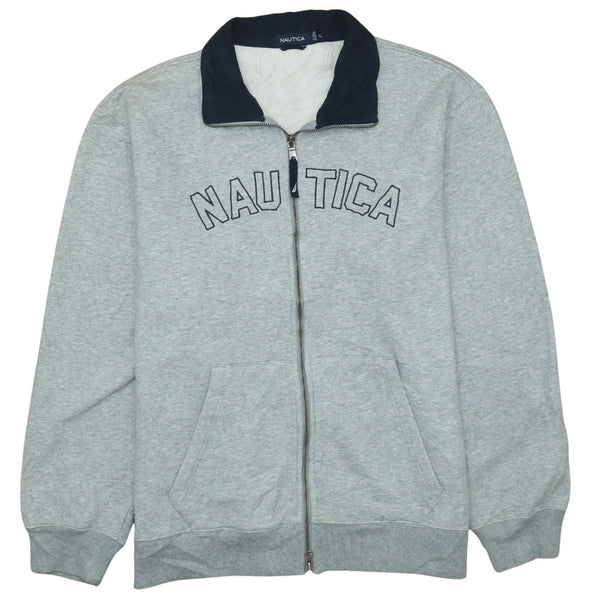 Vintage Nautica 90's Grey Spellout Full Zip Up Sweatshirt XLarge
