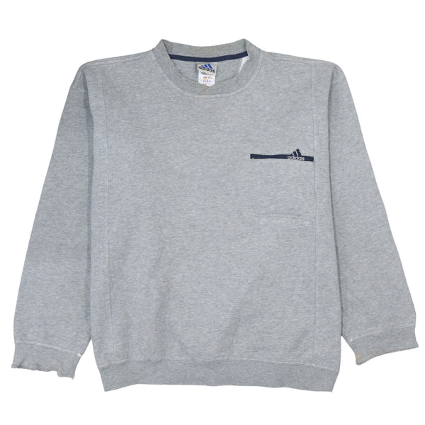 Adidas Vintage 90's Grey Crew Neck Sweatshirt Men's Medium Cotton