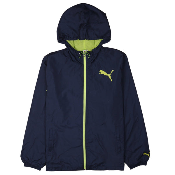 Puma 90's Large Women's Navy Blue Hooded Full Zip Windbreaker Jacket