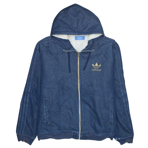 Adidas 90's Striped Sleeve Full Zip Up Hoodie XLarge Navy Blue