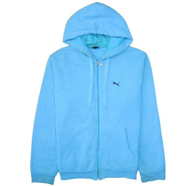 Puma 90's Drawstring Pockets Full Zip Up Hoodie XLarge Blue