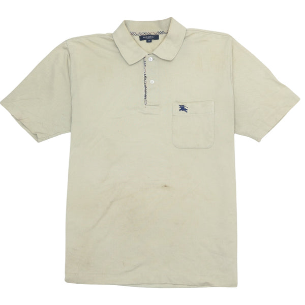Burberry 90's Medium Beige Cream Polo Shirt Short Sleeves Cotton