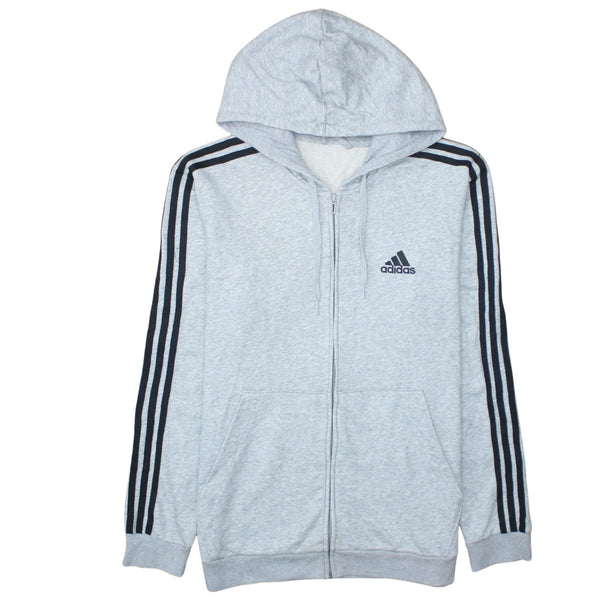 Adidas 90's Striped Sleeve Full Zip Up Hoodie Medium  Grey