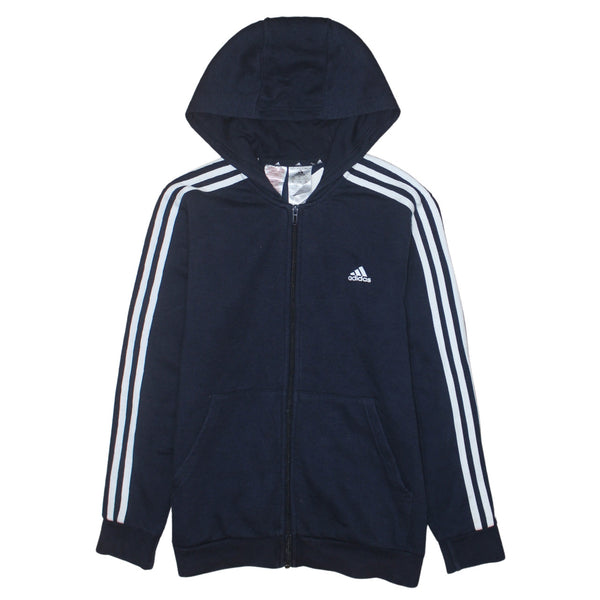 Adidas 90's Striped Sleeve Full Zip Up Hoodie Large Navy Blue