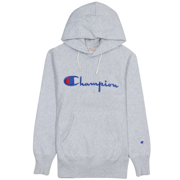Champion 90's Spellout Pullover Hoodie Small Grey