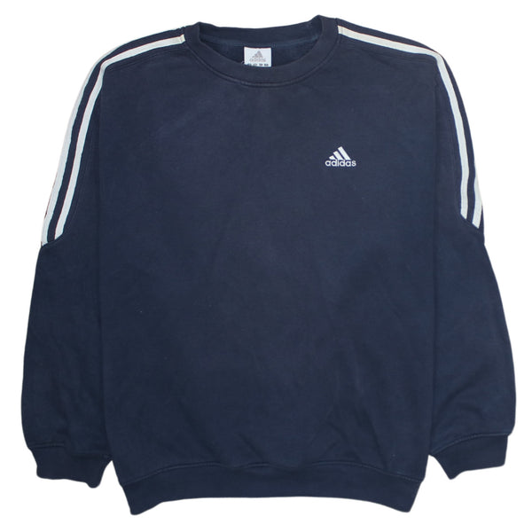 Adidas 90's Striped Sleeve Crew Neck Sweatshirt XLarge  Navy Blue