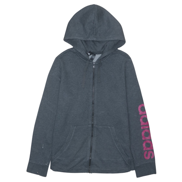 Adidas 90's Vintage Grey Full Zip Hoodie, Drawstring Pockets, Women's M