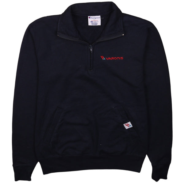 Champion Vintage 90's Varonis Quarter Zip Sweatshirt Navy Small