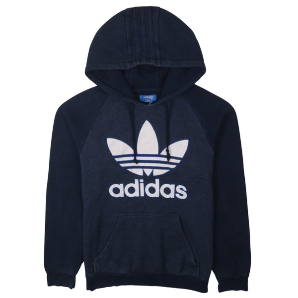 Adidas 90's Vintage Spellout Hoodie Men's Small Pullover Navy Blue