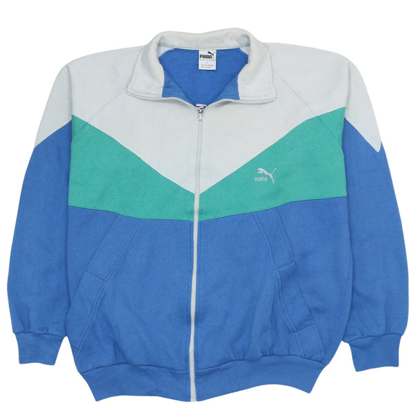 Vintage 90's Puma Heavyweight Full Zip Sweatshirt Large Blue