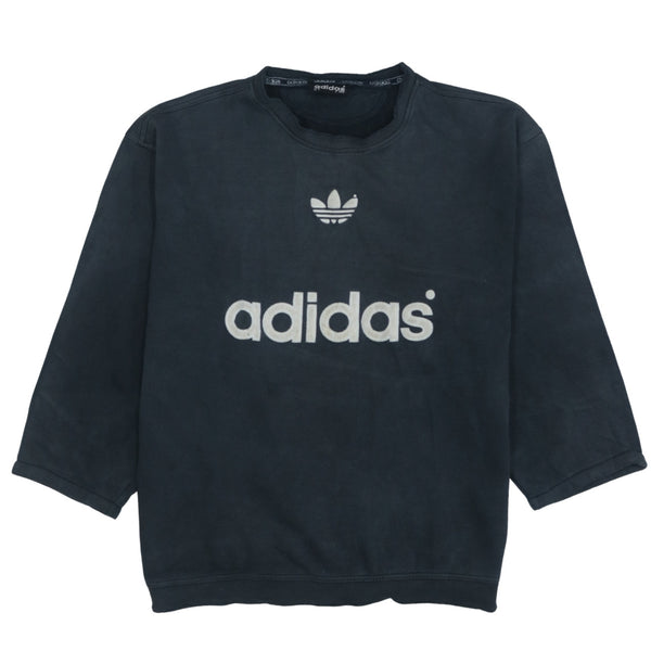 Adidas Vintage 90s Black Spellout Crew Neck Sweatshirt Medium Mens