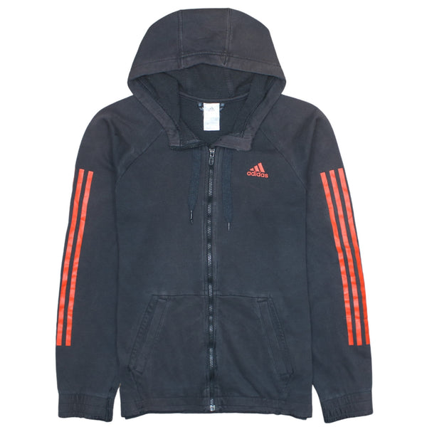 Adidas 90's Black Full Zip Up Hoodie Medium - Striped Sleeves