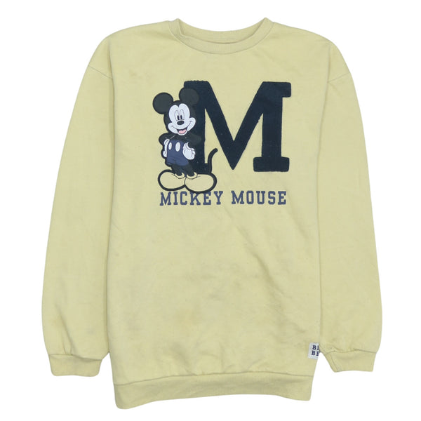 Vintage 90s Disney Mickey Mouse Yellow Crew Neck Sweatshirt Large