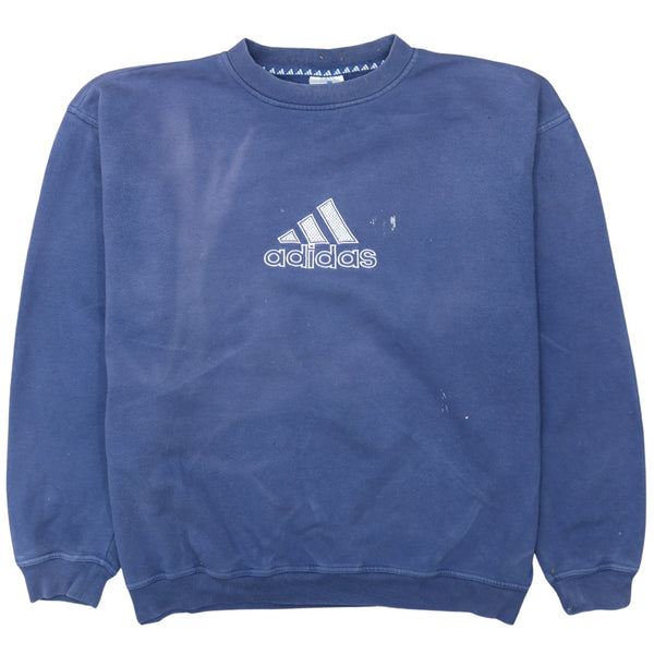 Adidas 90's Navy Blue Spellout Crew Neck Sweatshirt XL