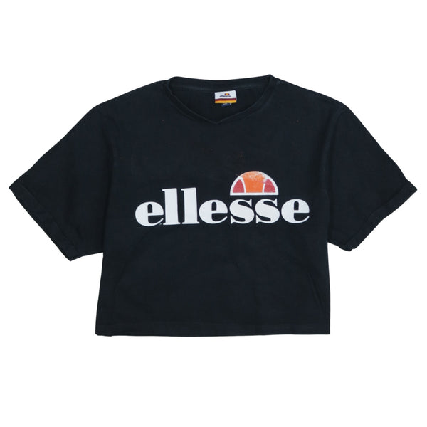 Ellesse Women's 90's Black Crop Spellout T-Shirt Large Cotton Casual