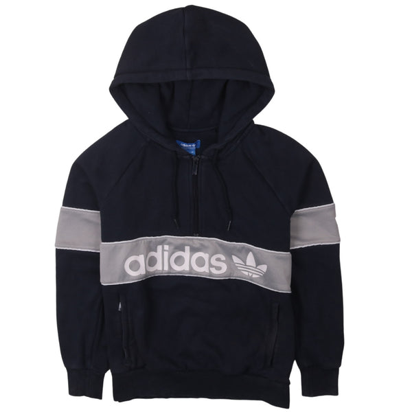 Adidas 90's Navy Blue Spellout Half Zip Hoodie Women's Large