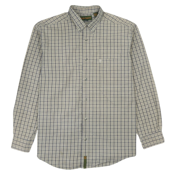 Vintage Timberland 90's Men's Large Beige Cream Long Sleeve Button Up Shirt