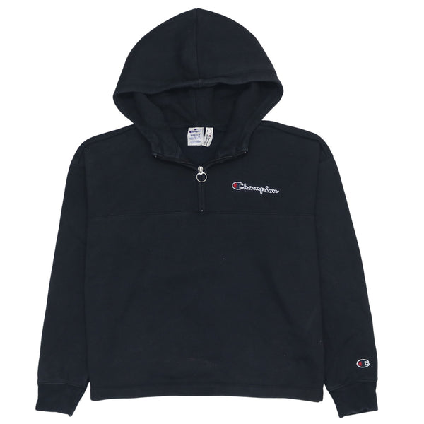 Vintage Champion 90's Quarter Zip Black Hoodie Medium