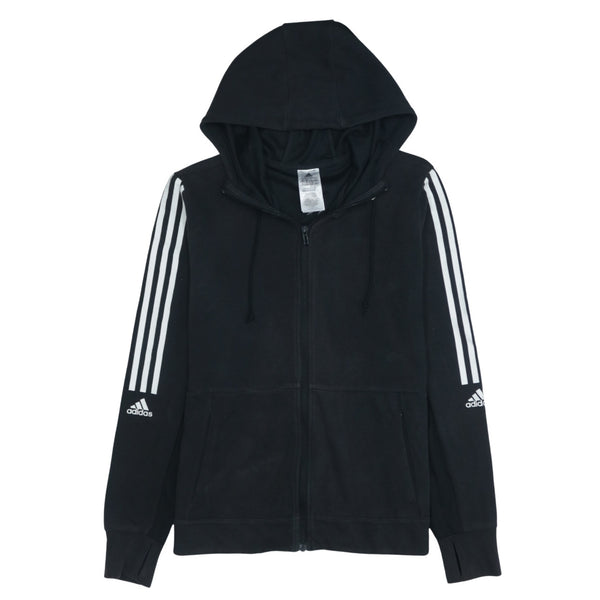 Adidas Vintage 90's Striped Sleeve Black Zip Up Hoodie Medium Women