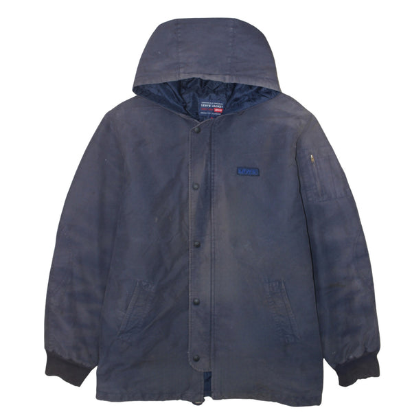 Levi's 90's Hooded Button Up Windbreaker XLarge Navy Blue
