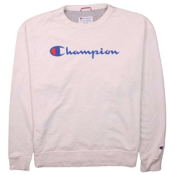 Champion 90's Vintage White Spellout Crew Neck Sweatshirt Large Mens
