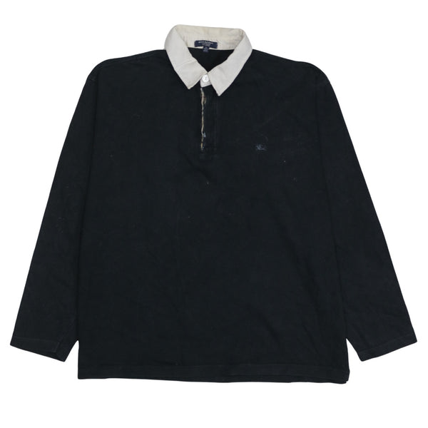 Burberry 90's Long Sleeve Quarter Button Polo Shirt Large Black