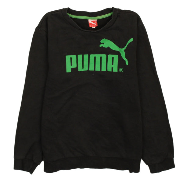 Vintage Puma 90s Women's Spellout Crew Neck Sweatshirt Black XL