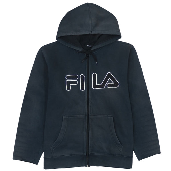 90s Fila Men's Medium Black Spellout Full Zip Hoodie Vintage Style