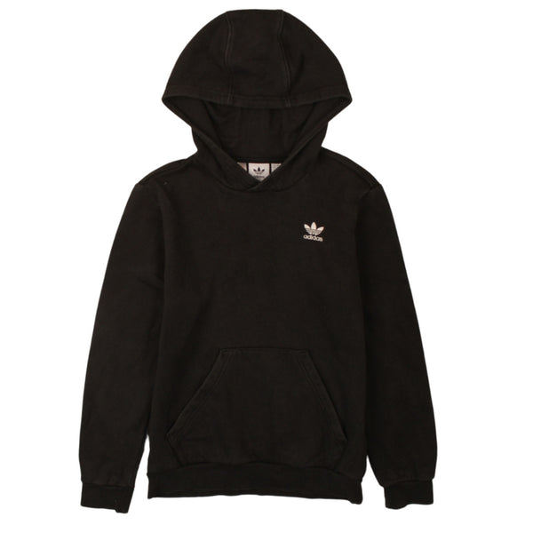 Adidas Vintage 90s Black Pullover Hoodie M with Drawstring Pockets