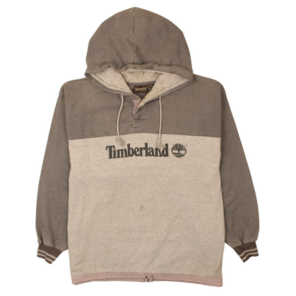 Timberland 90's Spellout Quarter Button Hoodie XLarge Grey